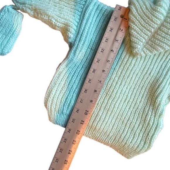 Vintage Handmade Baby toddler Mint Green Button Down Hoodie With Mittens NWOT - Picture 7 of 9